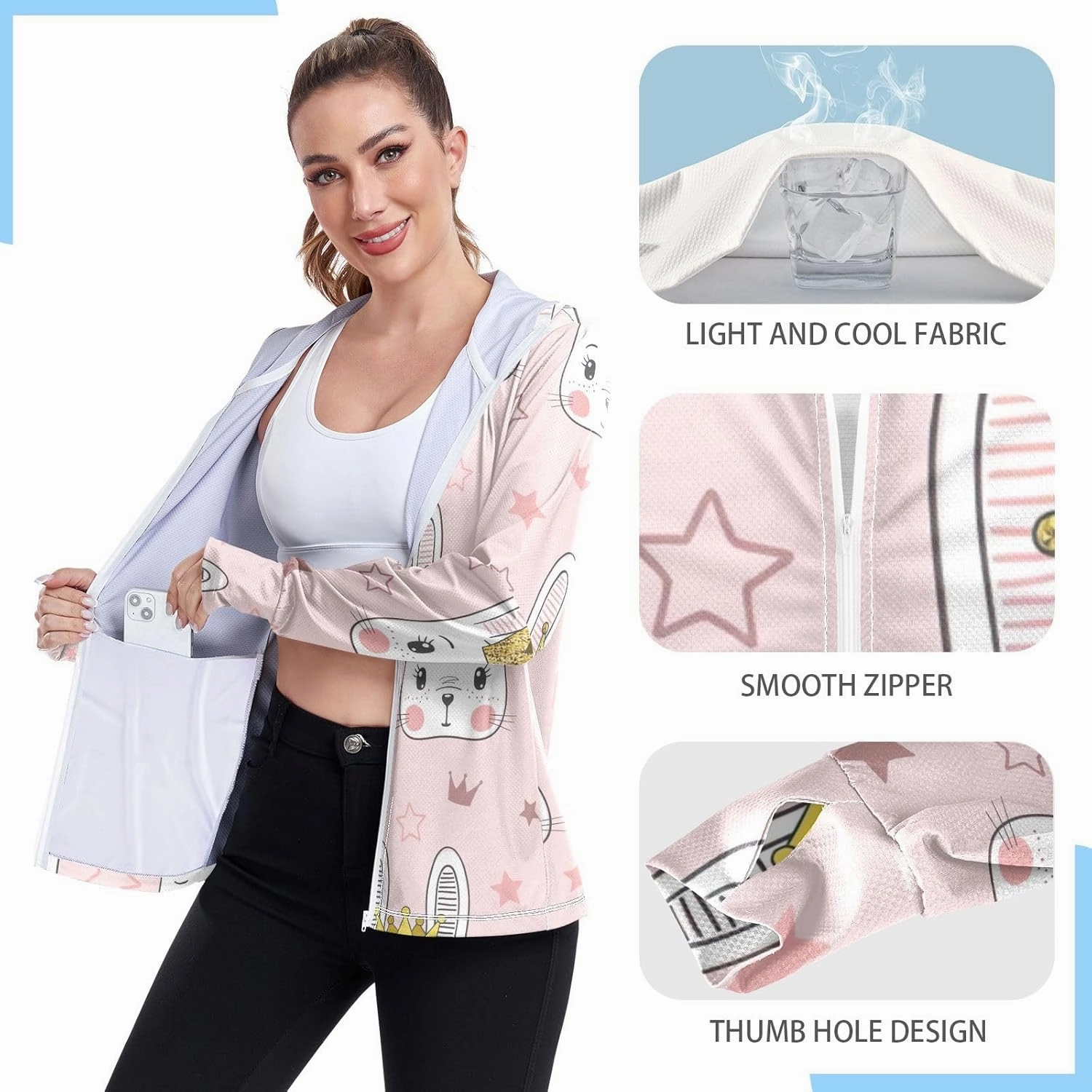 GAIGEO Tropical Palm Leaves Pink Women Jacket Active UPF 50  Sun Protection Clothing Women, Secure Pockets, S