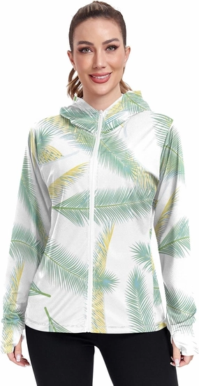 GAIGEO Tropical Palm Leaves Pink Women Jacket Active UPF 50  Sun Protection Clothing Women, Secure Pockets, S