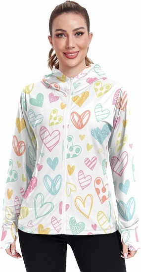 GAIGEO Tropical Pink Leaves Light Green Women Jacket UPF 50  Womens Summer Jacket Thumb Holes Neck Protection, XXL
