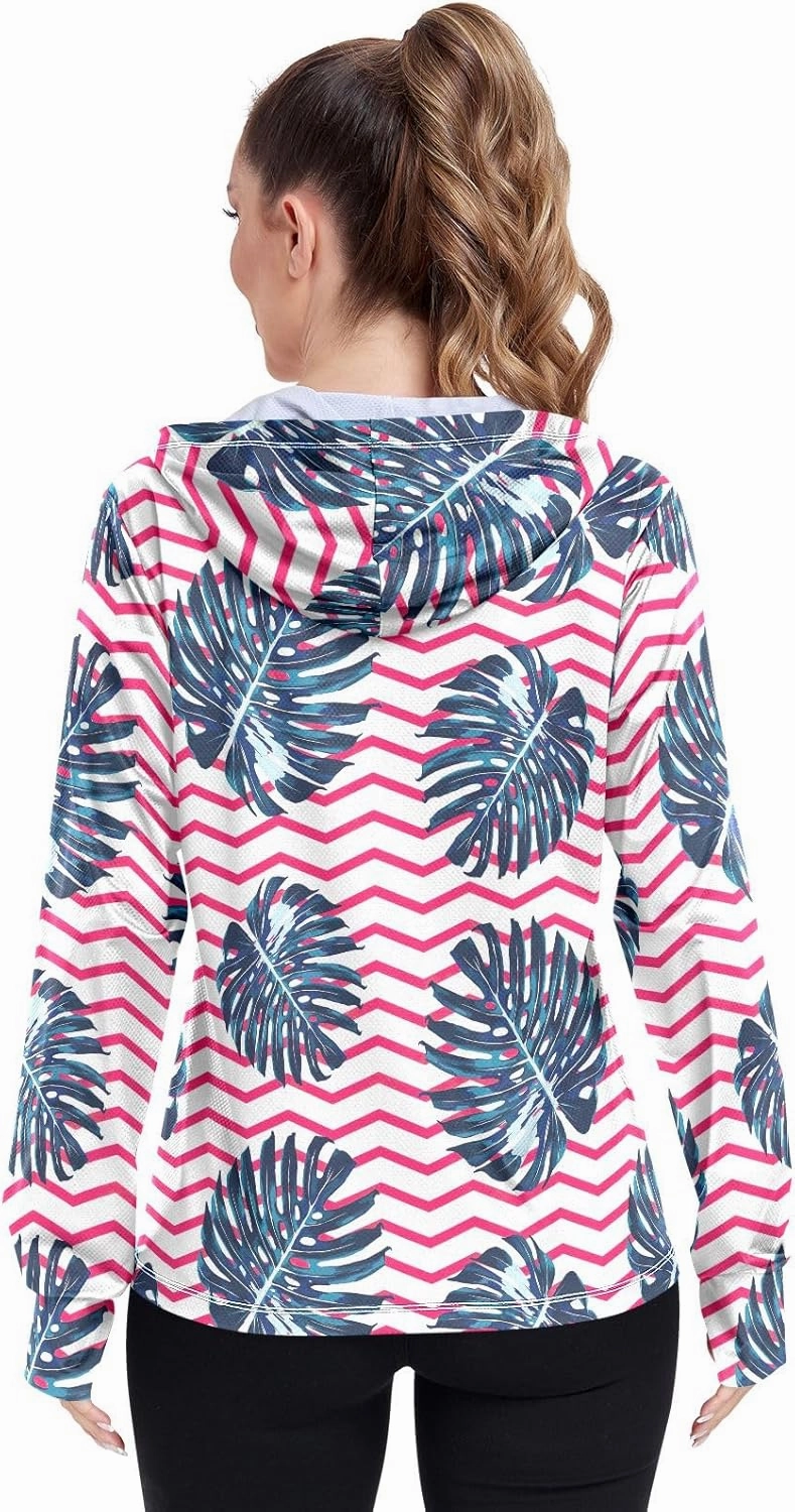 GAIGEO Watermelon Pink Green Strips Women Jacket UPF 50  Lightweight Sunscreen Clothing for Women Uv, Breathable Fabric, S