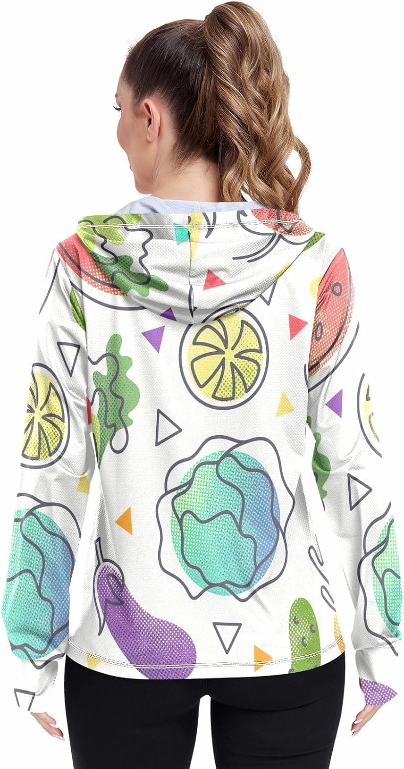 GAIGEO Watermelon Slices Pink Women Jacket UPF 50  Uv Clothes Women, Hooded Design Thumb Holes, S