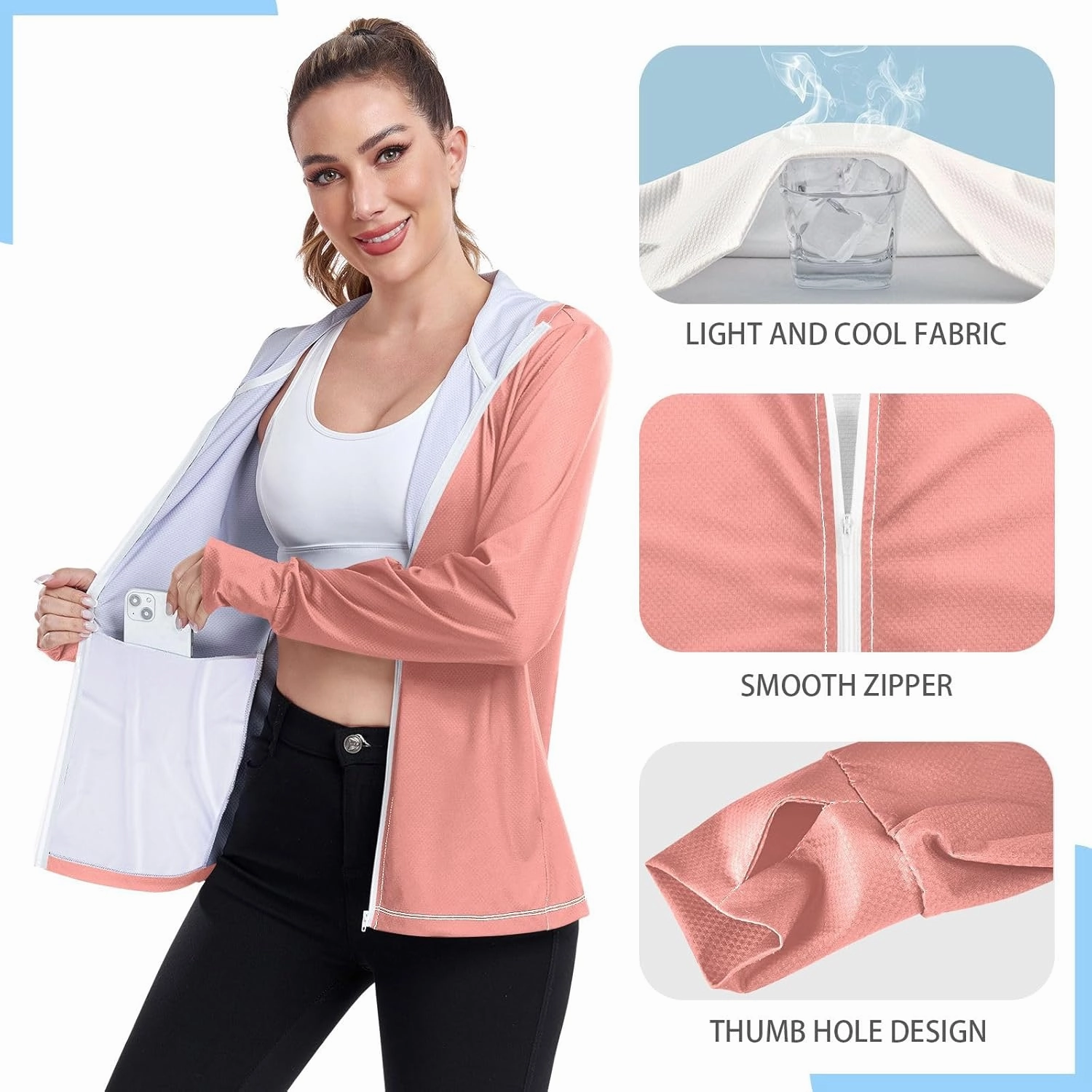 GAIGEO Yellow Pink Gradient Women Jacket Lightweight UPF 50  Summer Jackets for Women with Zip Pockets, XXL