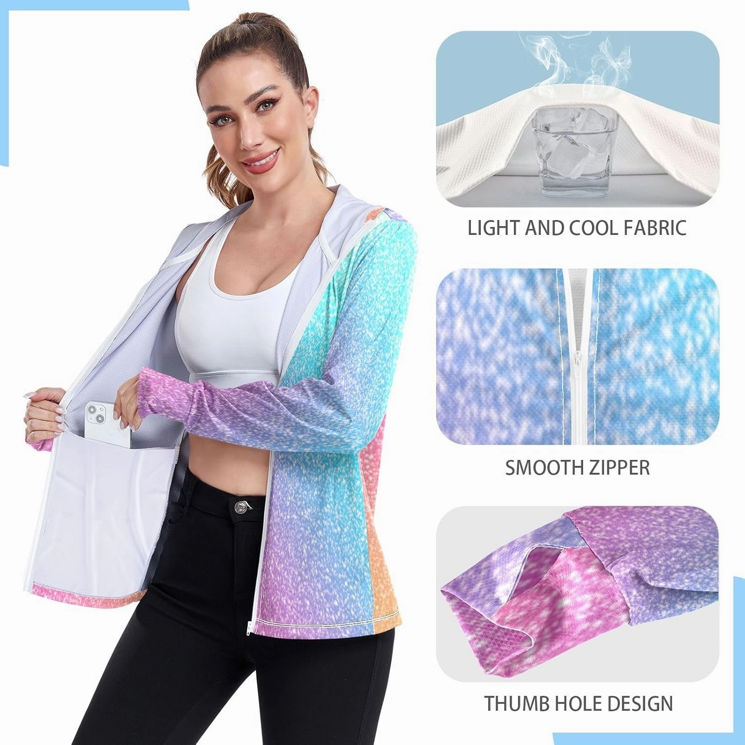 GAIGEO Yellow Pink Gradient Women Jacket Lightweight UPF 50  Summer Jackets for Women with Zip Pockets, XXL