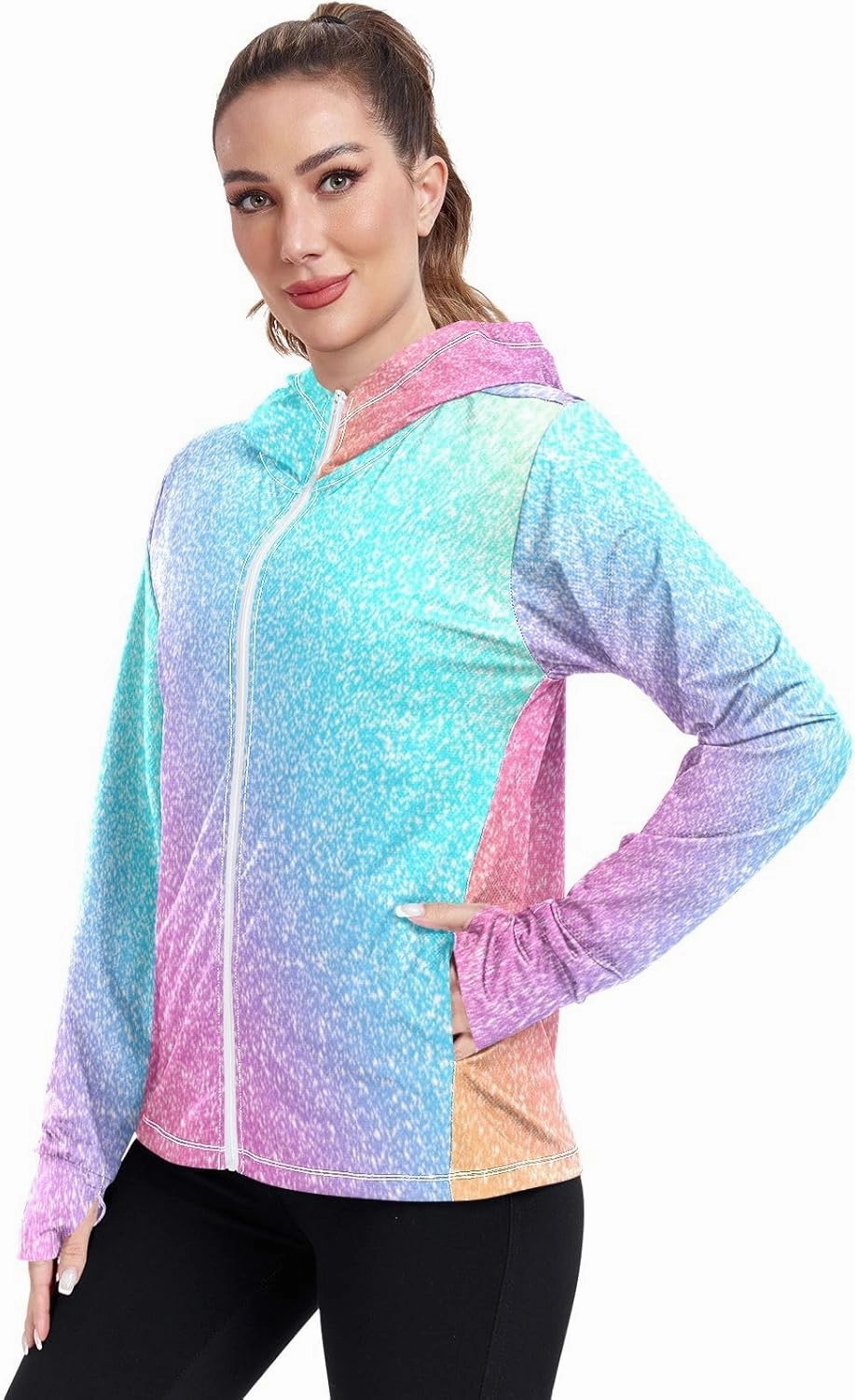 GAIGEO Yellow Pink Gradient Women Jacket Lightweight UPF 50  Summer Jackets for Women with Zip Pockets, XXL