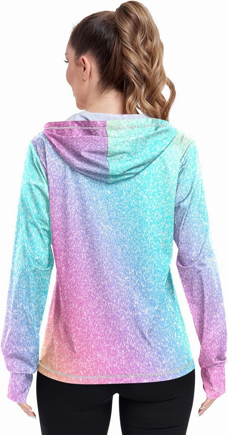 GAIGEO Yellow Pink Gradient Women Jacket Lightweight UPF 50  Summer Jackets for Women with Zip Pockets, XXL