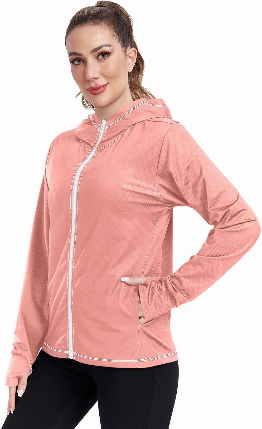 GAIGEO Yellow Pink Gradient Women Jacket Lightweight UPF 50  Summer Jackets for Women with Zip Pockets, XXL
