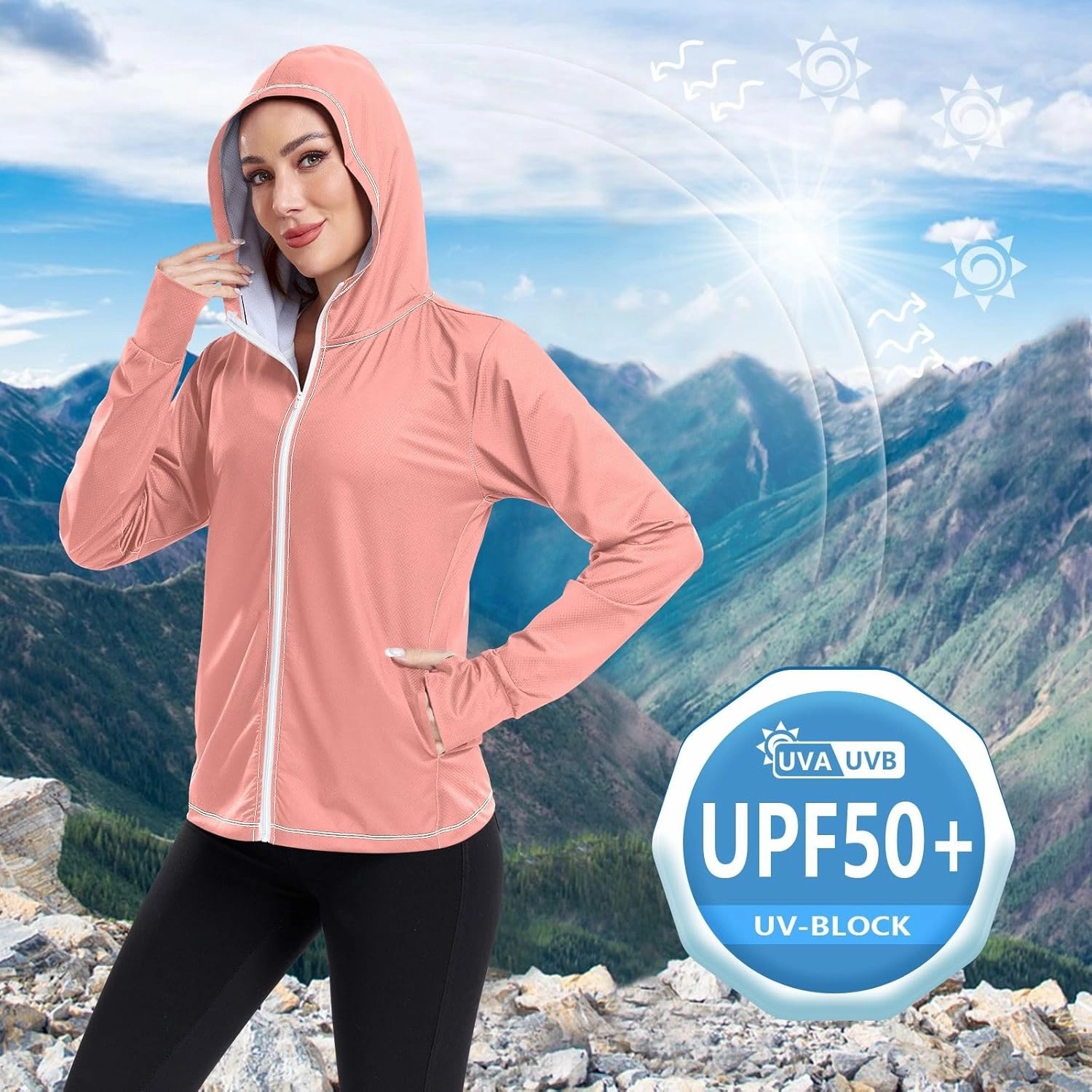GAIGEO Yellow Pink Gradient Women Jacket Lightweight UPF 50  Summer Jackets for Women with Zip Pockets, XXL