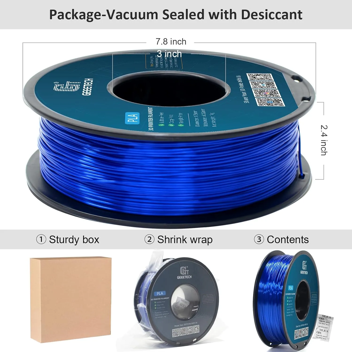 Geeetech Metal Shine Filament 1.75mm for 3D Printer,Silk PLA 1kg (2.2lbs) Spool, Metallic Royal Blue