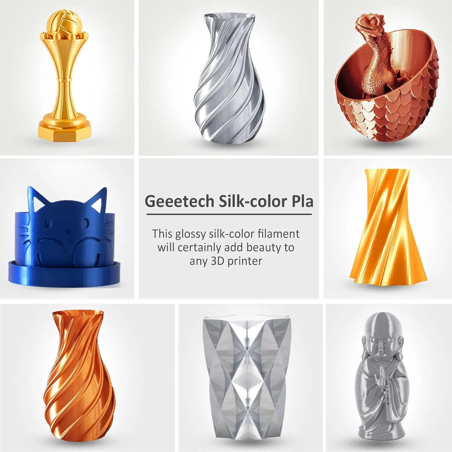 Geeetech Metal Shine Filament 1.75mm for 3D Printer,Silk PLA 1kg (2.2lbs) Spool, Metallic Royal Blue