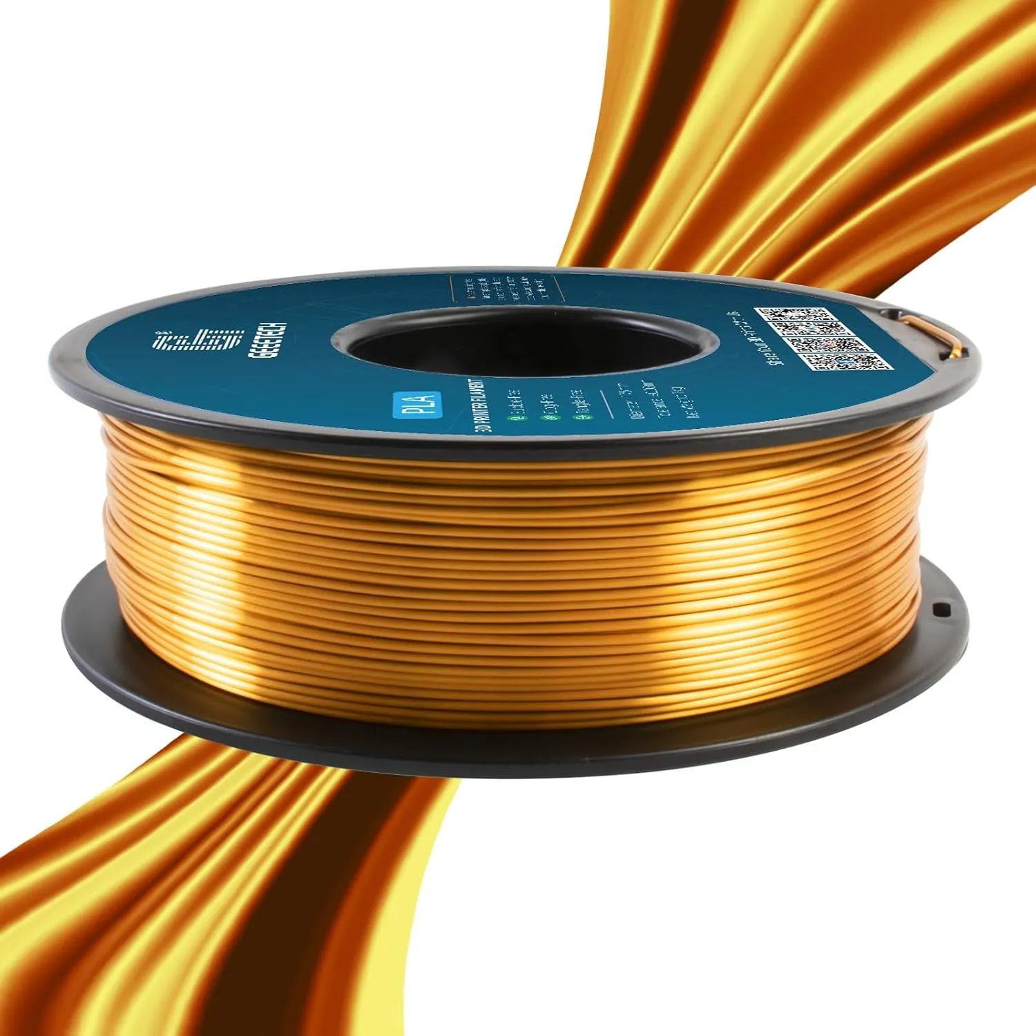 Geeetech Silk PLA Filament 1.75mm for 3D Printer , Metal-Like Shiny Consumable 1kg (2.2lbs) 1 Spool, Dimensional Accuracy  /- 0.03 mm, Silk Gold