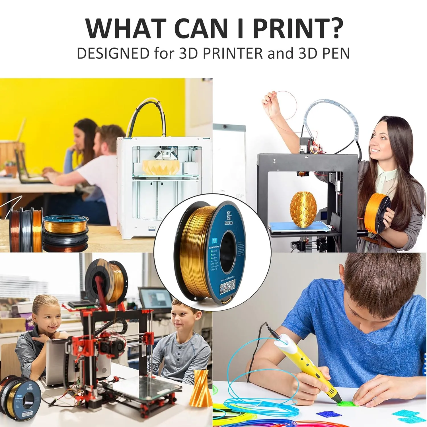 Geeetech Silk PLA Filament 1.75mm for 3D Printer , Metal-Like Shiny Consumable 1kg (2.2lbs) 1 Spool, Dimensional Accuracy  /- 0.03 mm, Silk Gold