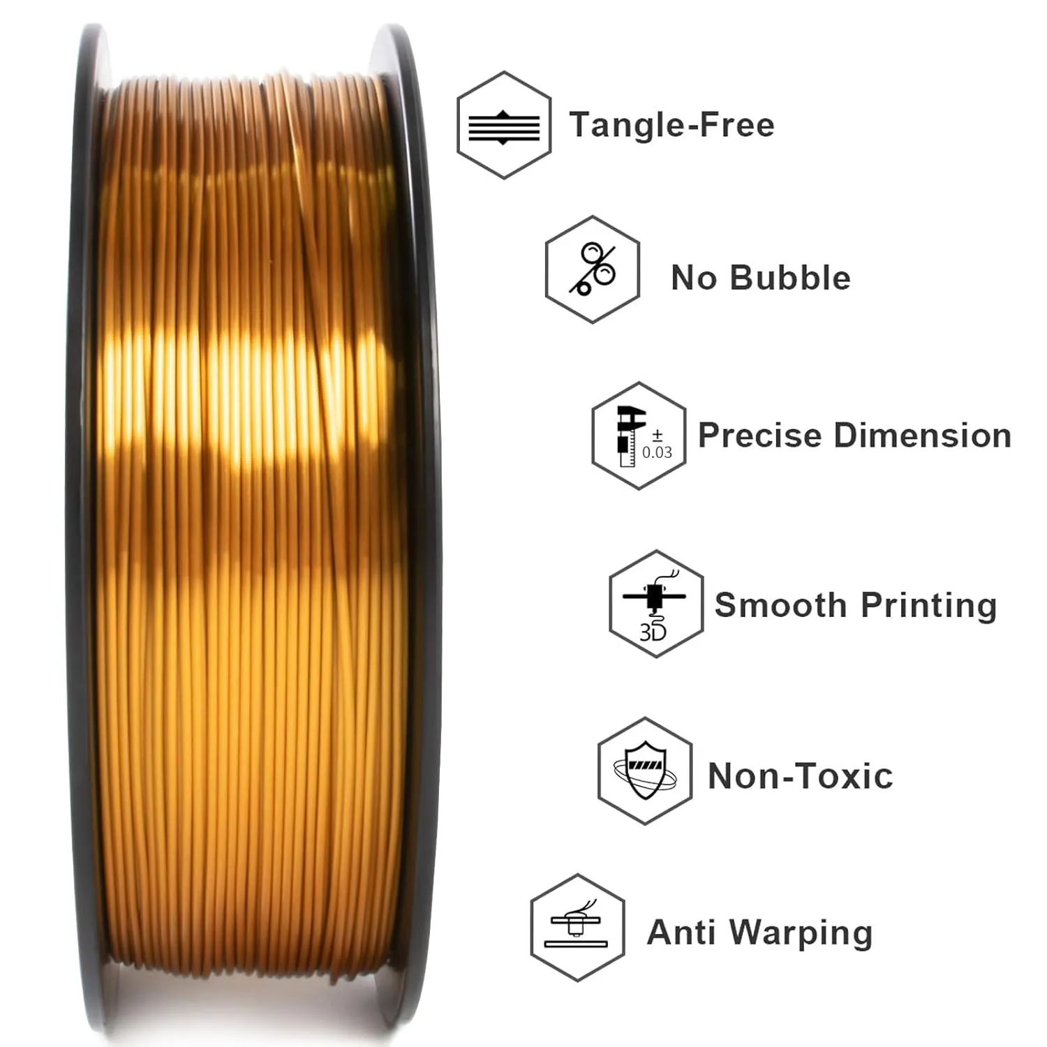 Geeetech Silk PLA Filament 1.75mm for 3D Printer , Metal-Like Shiny Consumable 1kg (2.2lbs) 1 Spool, Dimensional Accuracy  /- 0.03 mm, Silk Gold