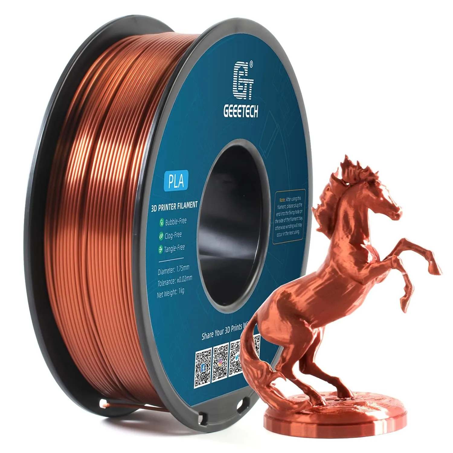 Geeetech Silk PLA Filament 1.75mm for 3D Printer, Metal-Like Shiny Consumable 1kg (2.2lbs) 1 Spool, Dimensional Accuracy  /- 0.03 mm,Metallic Copper