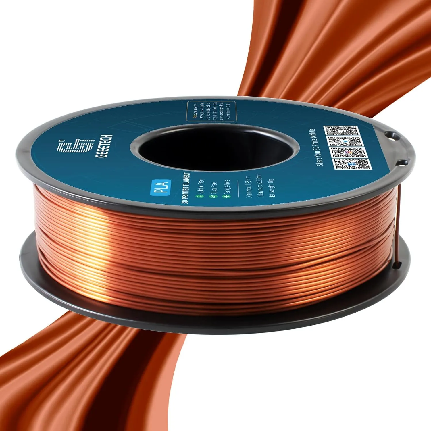 Geeetech Silk PLA Filament 1.75mm for 3D Printer, Metal-Like Shiny Consumable 1kg (2.2lbs) 1 Spool, Dimensional Accuracy  /- 0.03 mm,Metallic Copper