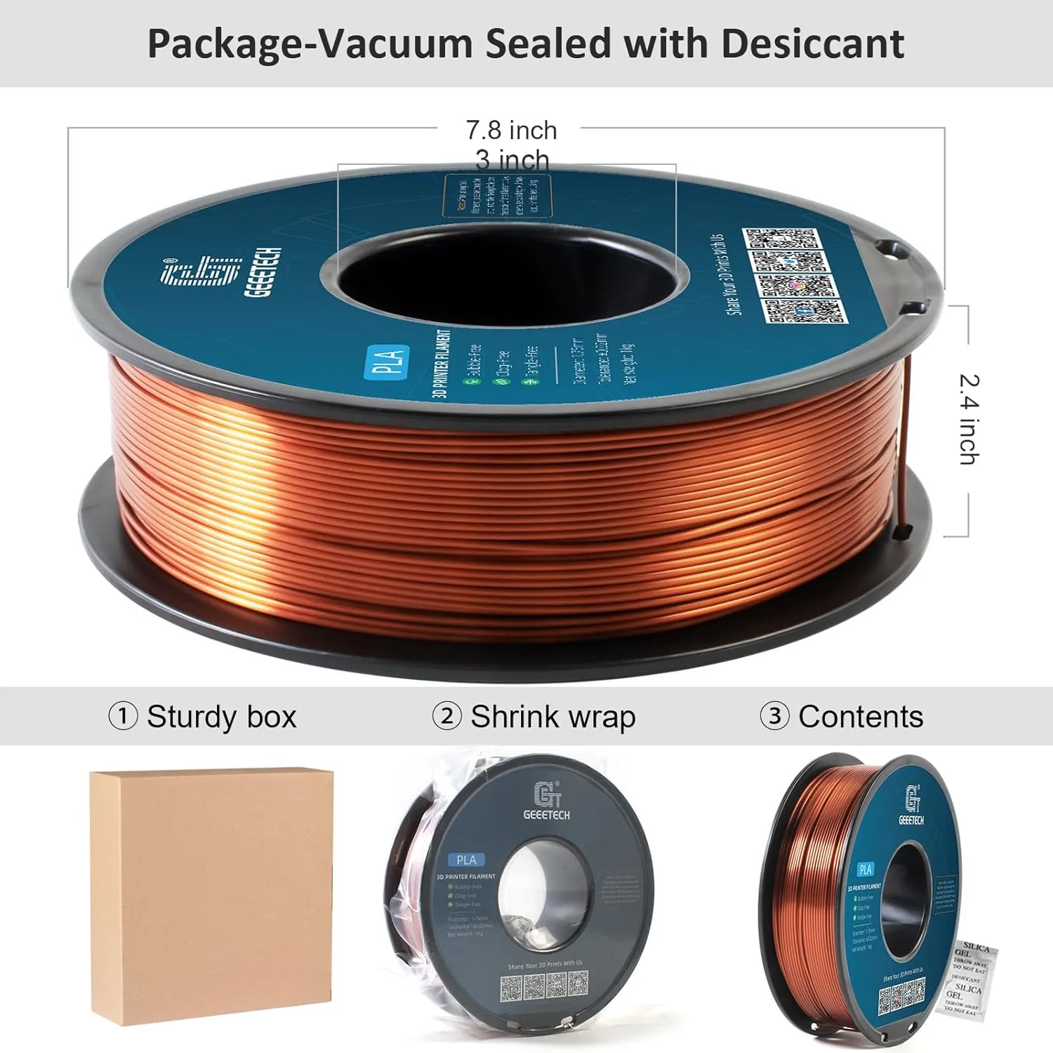 Geeetech Silk PLA Filament 1.75mm for 3D Printer, Metal-Like Shiny Consumable 1kg (2.2lbs) 1 Spool, Dimensional Accuracy  /- 0.03 mm,Metallic Copper
