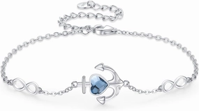 Generic Anchor Bracelets 925 Sterling Silver Anchor Heart Crystal Infinity Symbol Adjustable Bracelets Nautical Sailor Ocean Jewelry for Women, Navy