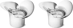 Georg Jensen Bloom Botanica Tea Light Candle Holder Set in Silver - Mirror Polished Stainless Steel - Pack of 2