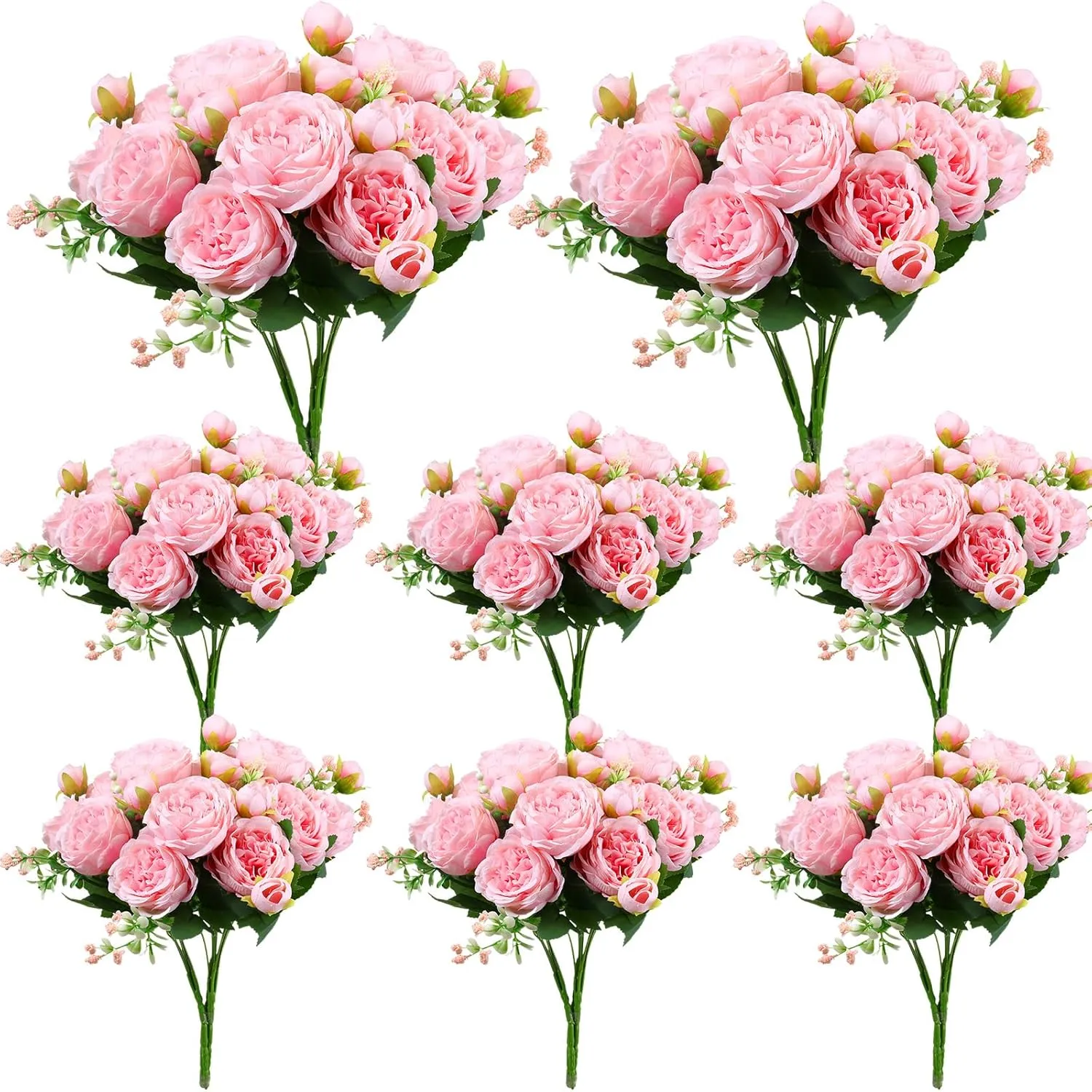 Geosar 8 Bundles Artificial Peonies Silk Flowers Fake Peony Bouquet Faux Peonies Flowers Bulk for Decoration Vase Florals Arrangements Wedding Home Party Table (Pink)