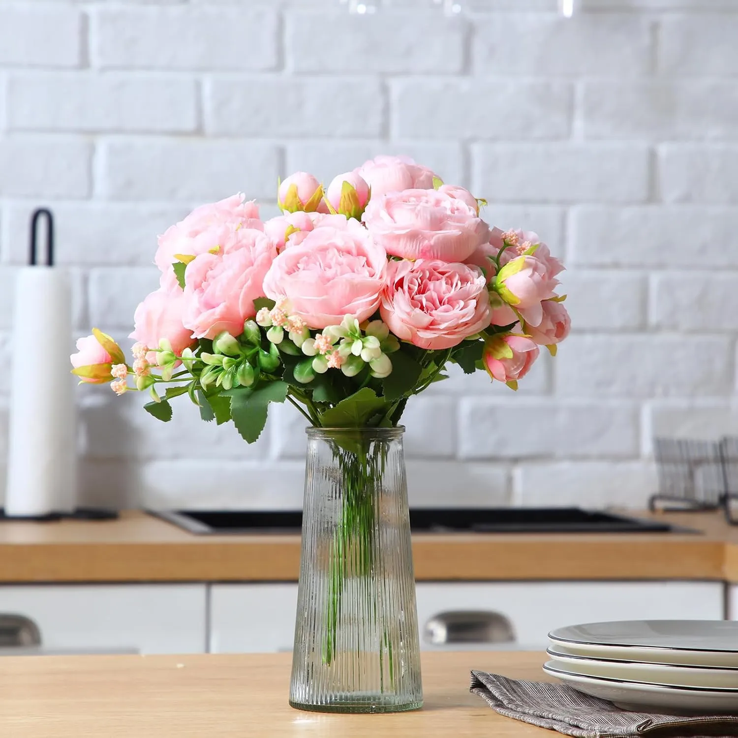 Geosar 8 Bundles Artificial Peonies Silk Flowers Fake Peony Bouquet Faux Peonies Flowers Bulk for Decoration Vase Florals Arrangements Wedding Home Party Table (Pink)