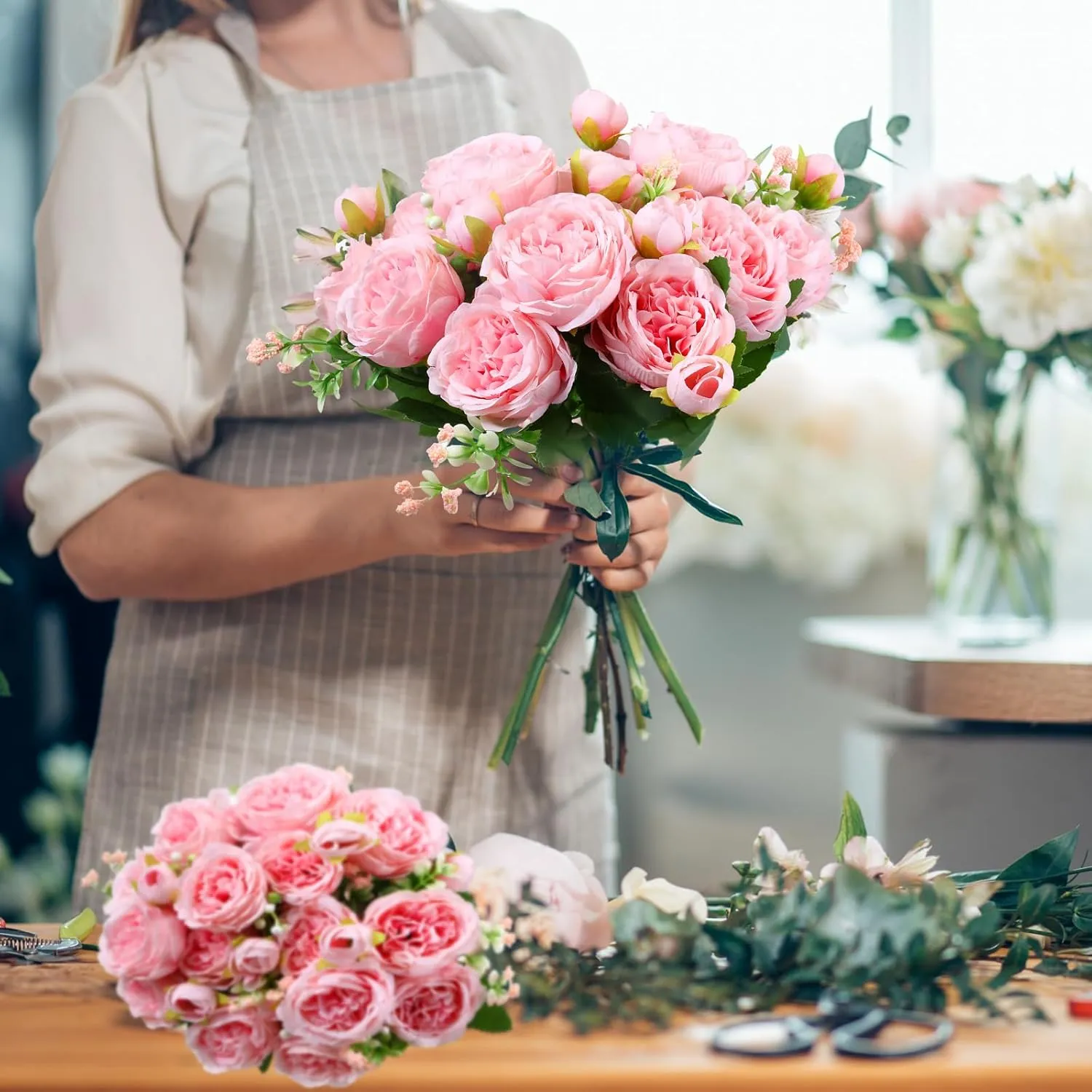 Geosar 8 Bundles Artificial Peonies Silk Flowers Fake Peony Bouquet Faux Peonies Flowers Bulk for Decoration Vase Florals Arrangements Wedding Home Party Table (Pink)