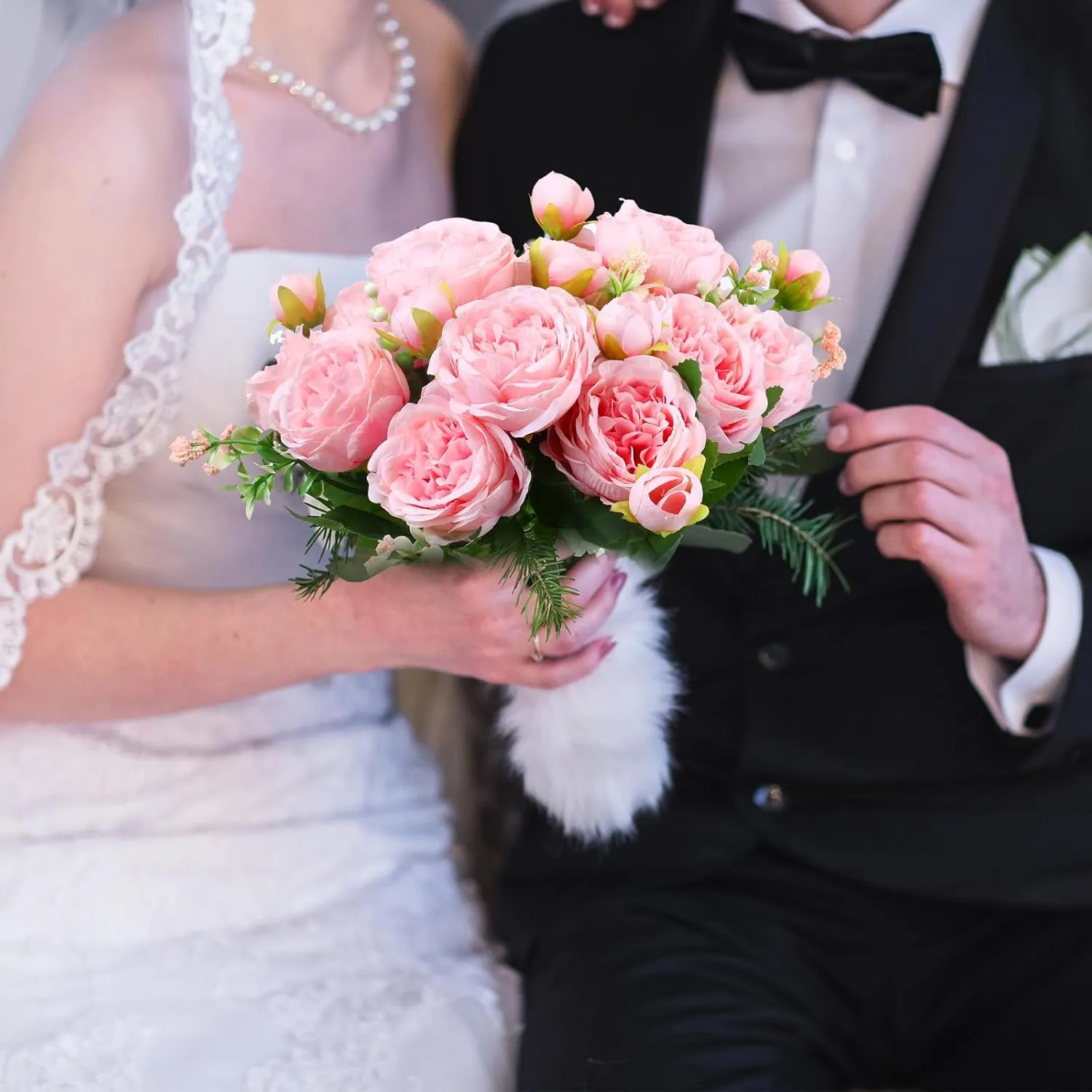 Geosar 8 Bundles Artificial Peonies Silk Flowers Fake Peony Bouquet Faux Peonies Flowers Bulk for Decoration Vase Florals Arrangements Wedding Home Party Table (Pink)