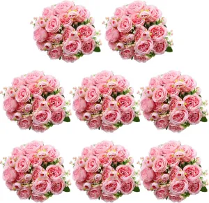 Geosar 8 Bundles Artificial Peonies Silk Flowers Fake Peony Bouquet Faux Peonies Flowers Bulk for Decoration Vase Florals Arrangements Wedding Home Party Table (Pink)