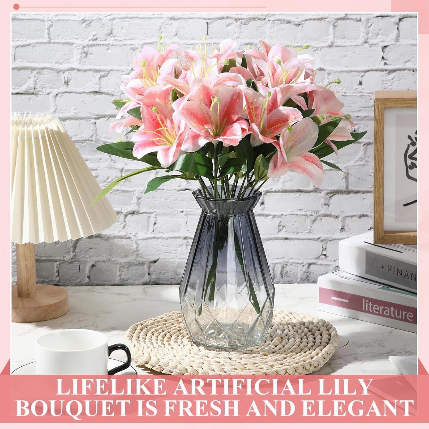 Giegxin 8pcs Artificial Lily Bouquets Easter Faux Tiger Lilies Fake Spring Flowers with 7 Heads Full Bloom Flowers for Wedding Home Hotel Floral Arrangement Party Decor(Hot Pink)