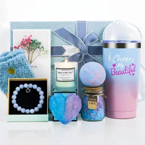 Gift Basket,Get Well Soon Gifts for Women,Relaxing Spa Gift Basket Set,Birthday Gifts for Women,Gift Basket Set for Mom Sister Best Friend Teacher Nurse Cowoker,Blue and Pink Gift Basket
