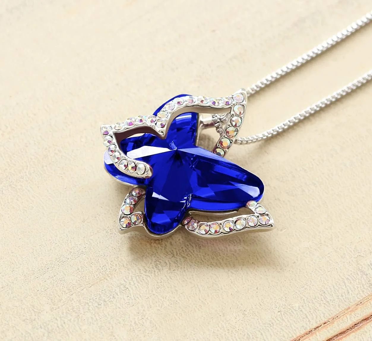 Gift Butterfly Birthstone Crystal Necklace, Silver Tone with 18” 2” Chain, Necklace for Mother’s Day Anniversary Birthday Gifts for Women and Daughter