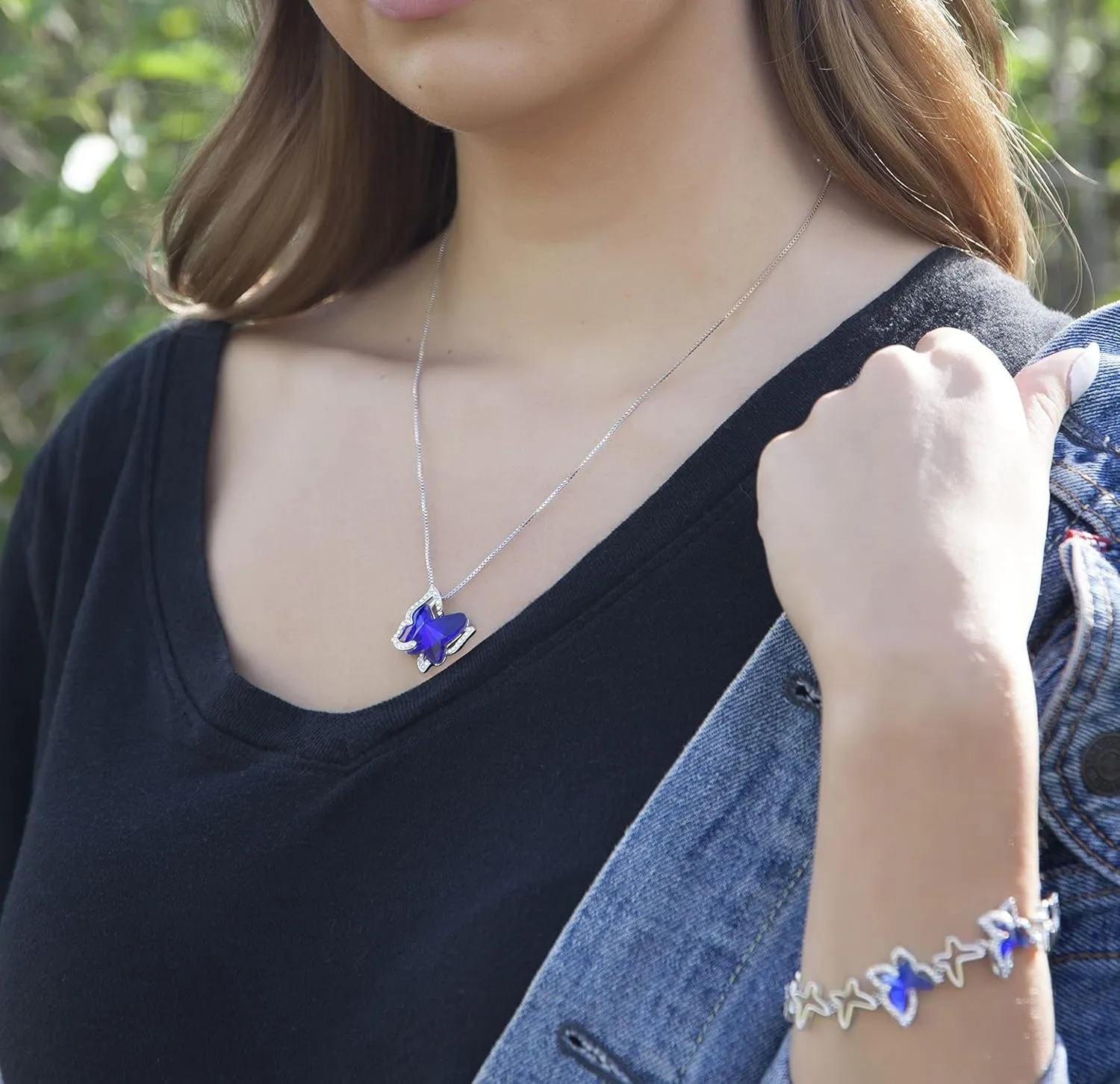 Gift Butterfly Birthstone Crystal Necklace, Silver Tone with 18” 2” Chain, Necklace for Mother’s Day Anniversary Birthday Gifts for Women and Daughter