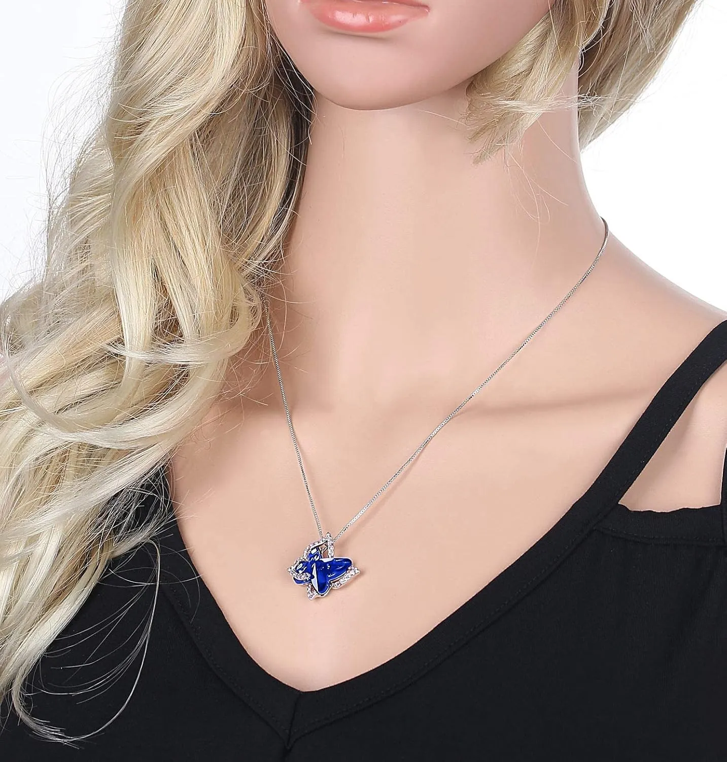 Gift Butterfly Birthstone Crystal Necklace, Silver Tone with 18” 2” Chain, Necklace for Mother’s Day Anniversary Birthday Gifts for Women and Daughter