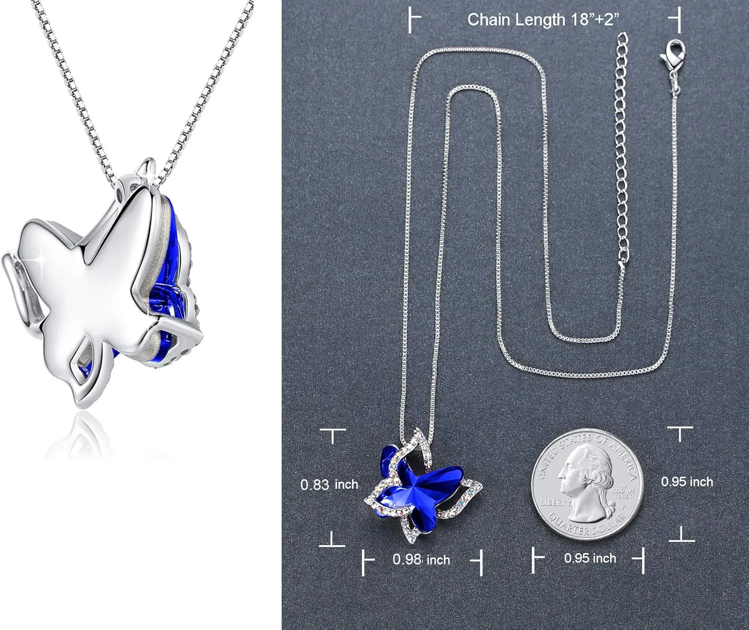 Gift Butterfly Birthstone Crystal Necklace, Silver Tone with 18” 2” Chain, Necklace for Mother’s Day Anniversary Birthday Gifts for Women and Daughter