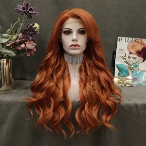 Ginger Synthetic Lace Front Wig Long Wavy Synthetic Lace Front Wig Glueless Heat Resistant for Drag Queen Cosplay Party Daliy Wear 26 Inches