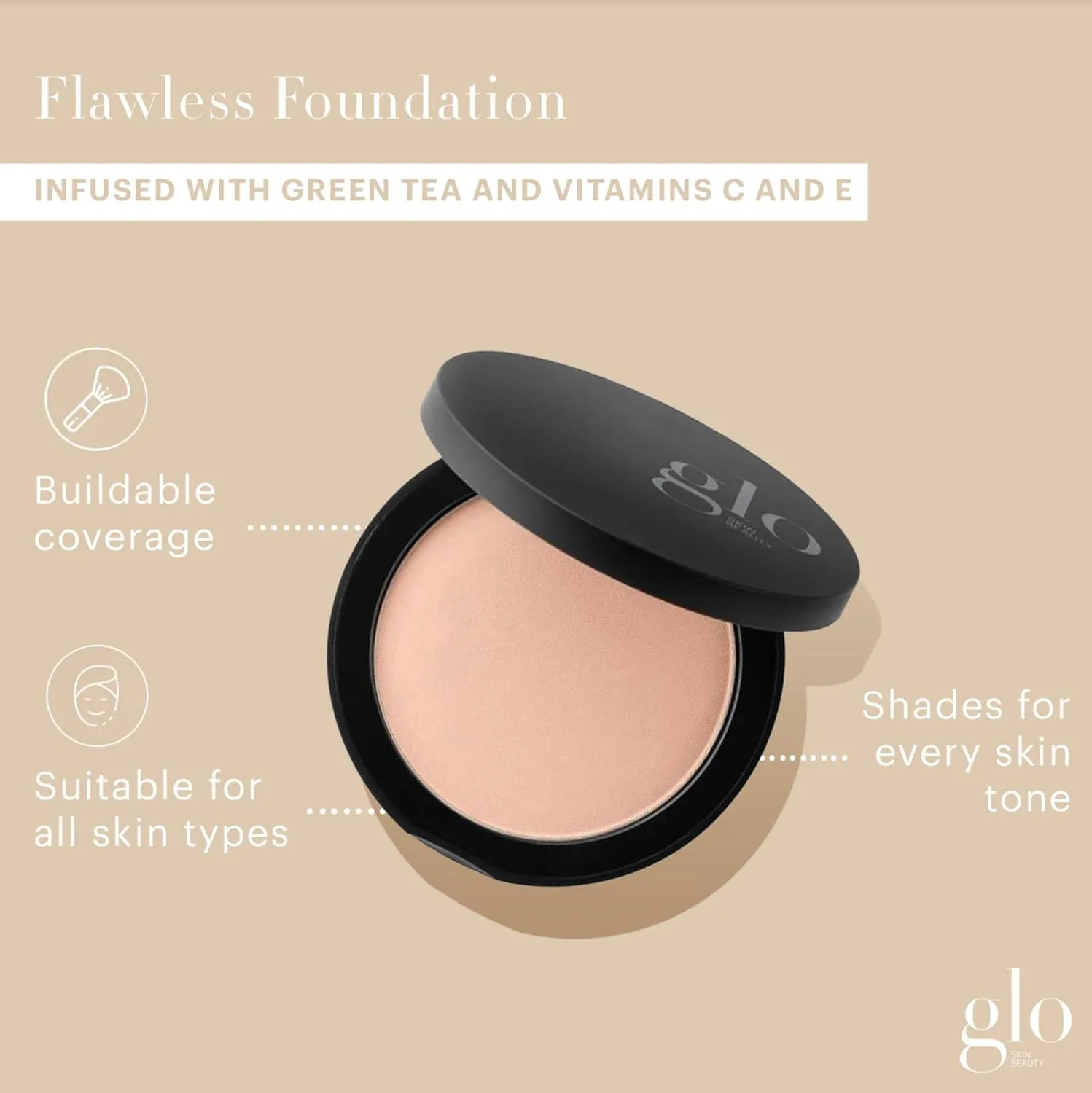 Glo Skin Beauty Pressed Base Powder Foundation Makeup (Beige Medium) - Flawless Coverage for a Radiant Natural, Second-Skin Finish
