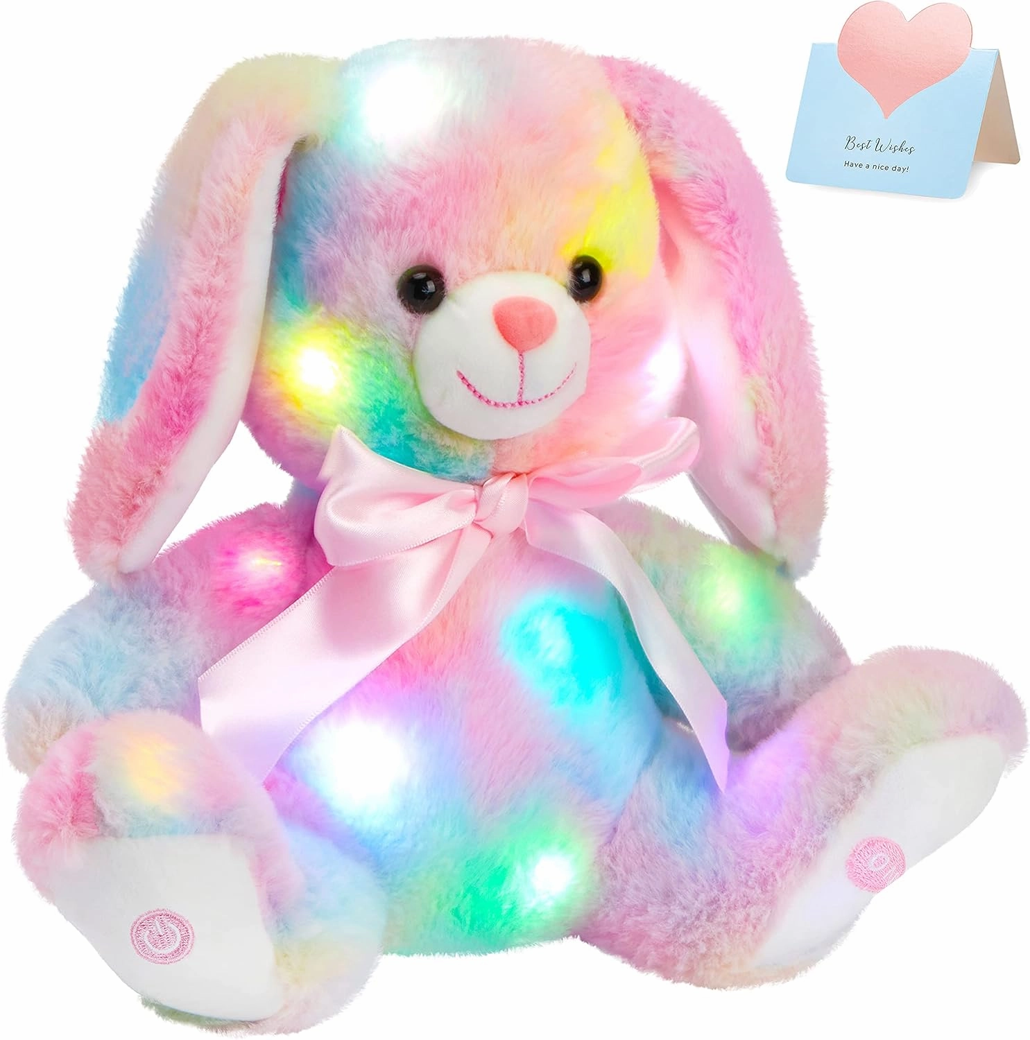 Glow Guards 10'' Easter Light up Rainbow Bunny Stuffed Animal,Soft Glowing Rabbit Plush Toy with Lop Eared Night Light,Birthday Christmas for Kids,Girls,Boys