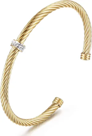 Gold Bracelet Bangle for Women Silver Mixible Cable Wire Cuff Twisted Chunky Polished Bracelet For Men Stainless Steel Vintage Adult Jewelry