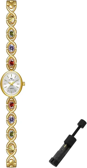 Gold Dainty Colorful Crystal Bracelet Watch for Women Waterproof Quartz Wristwatch Vintage Small Oval Dial Dress Watches
