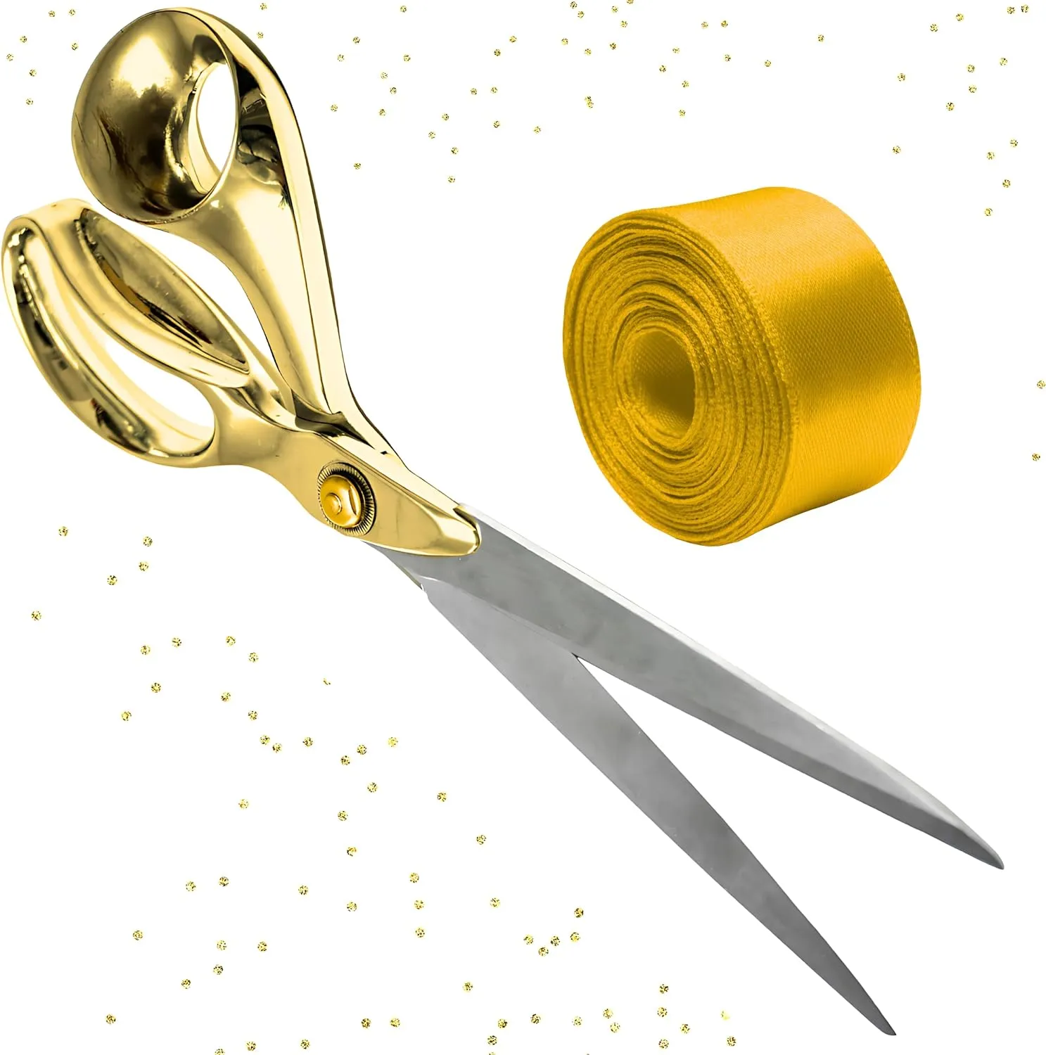 Gold Grand Opening Kit - 11 Inch Scissors for Ribbon Cutting Ceremony and Gold Satin Ribbon for Grand Openings Special Events and Inaugurations