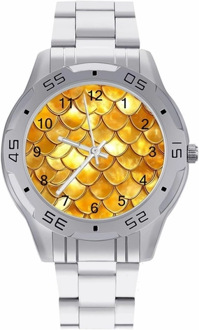 Golden Shiny Dragon Scale Simple Wrist Watches for Men Silver Casual Big Face Dress Watch Easy to Read