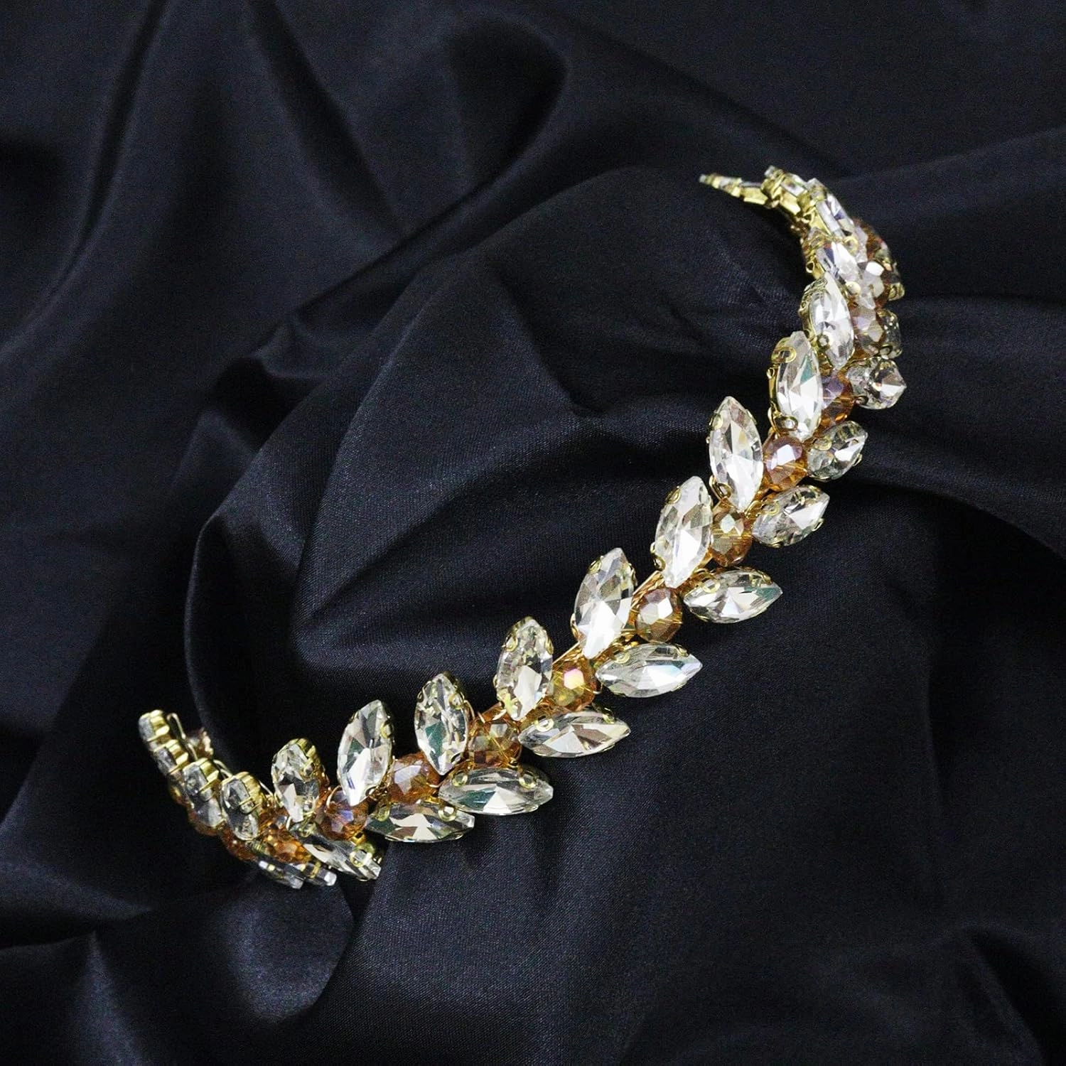 Green Rhinestone Headband Wedding Hair Accessories for Brides Tiaras for Women and Girls Goddess Costume Hair Decoration Party Prom Bridesmaid Gifts(Gold)