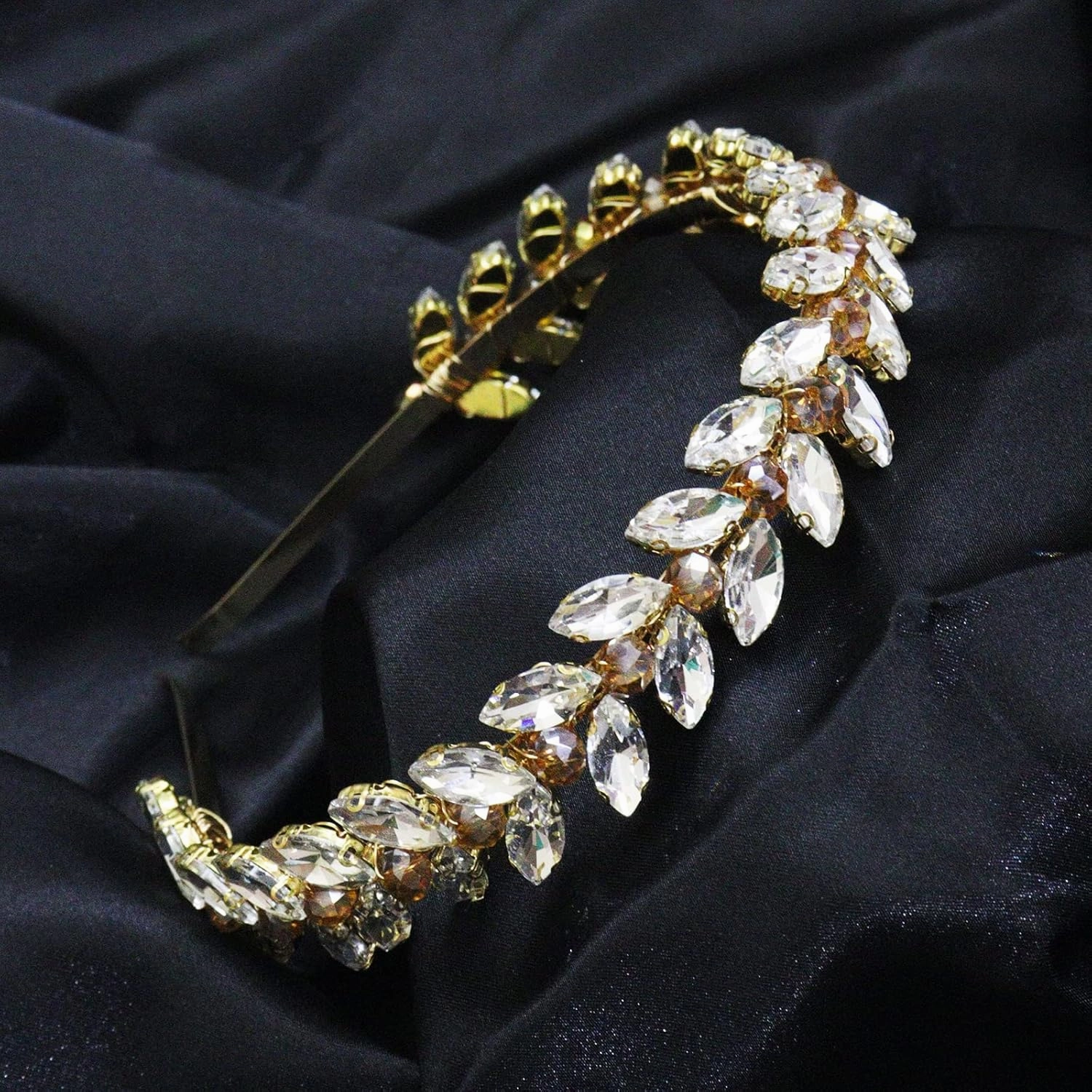 Green Rhinestone Headband Wedding Hair Accessories for Brides Tiaras for Women and Girls Goddess Costume Hair Decoration Party Prom Bridesmaid Gifts(Gold)