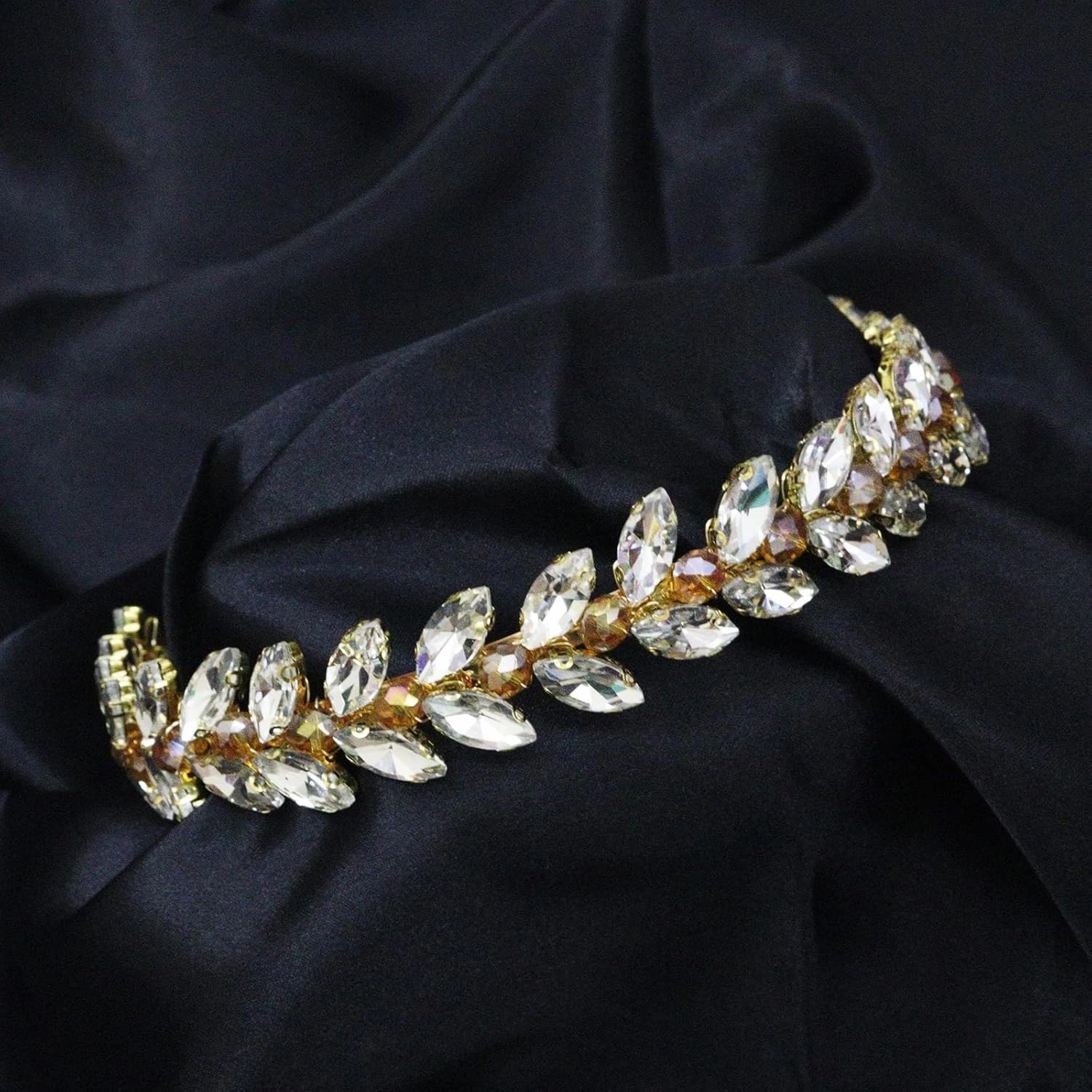 Green Rhinestone Headband Wedding Hair Accessories for Brides Tiaras for Women and Girls Goddess Costume Hair Decoration Party Prom Bridesmaid Gifts(Gold)