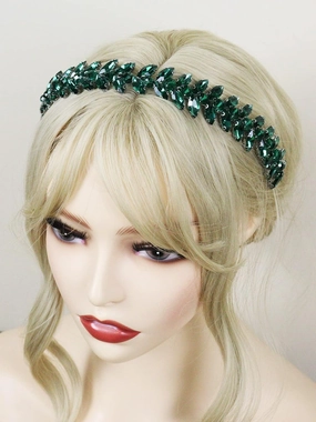 Green Rhinestone Headband Wedding Hair Accessories for Brides Tiaras for Women and Girls Goddess Costume Hair Decoration Party Prom Bridesmaid Gifts(Gold)
