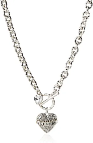 GUESS Women's Toggle Logo Charm Necklace, Silver, One Size