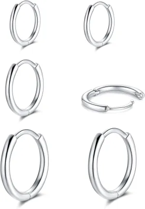 GULICX Small Sterling Silver Post Hoop Earrings, Tiny Cartilage Huggie Hoop Sleeper Earrings Set Cuff Earrings Piercing Jewellery for Women Men