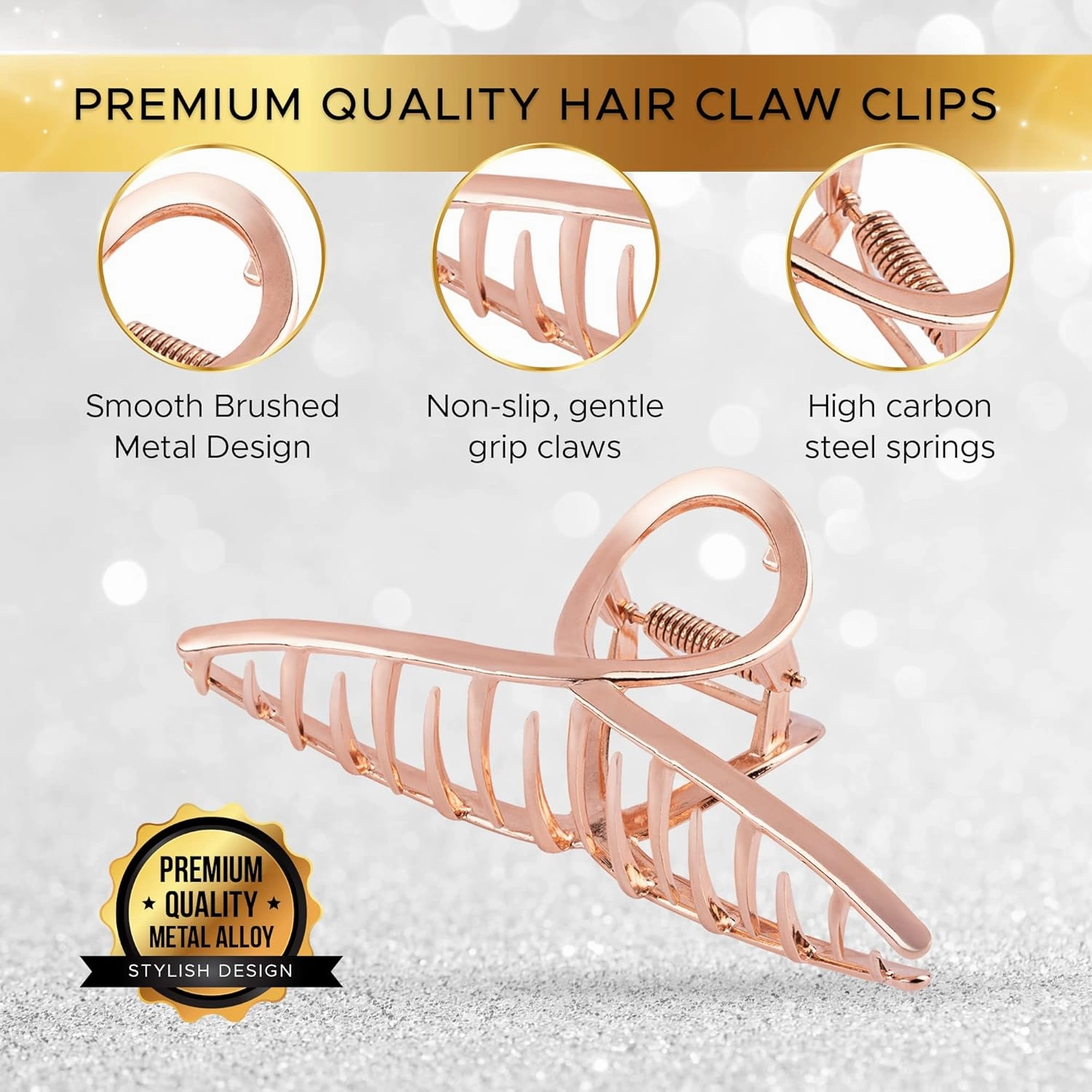 Hair Clips, Large Metal Banana Hair Claw Clips - Strong Hold Hair Accessories for Women, 2Pcs (Shiny Gold, Shiny Silver)
