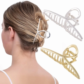Hair Clips, Large Metal Banana Hair Claw Clips - Strong Hold Hair Accessories for Women, 2Pcs (Shiny Gold, Shiny Silver)