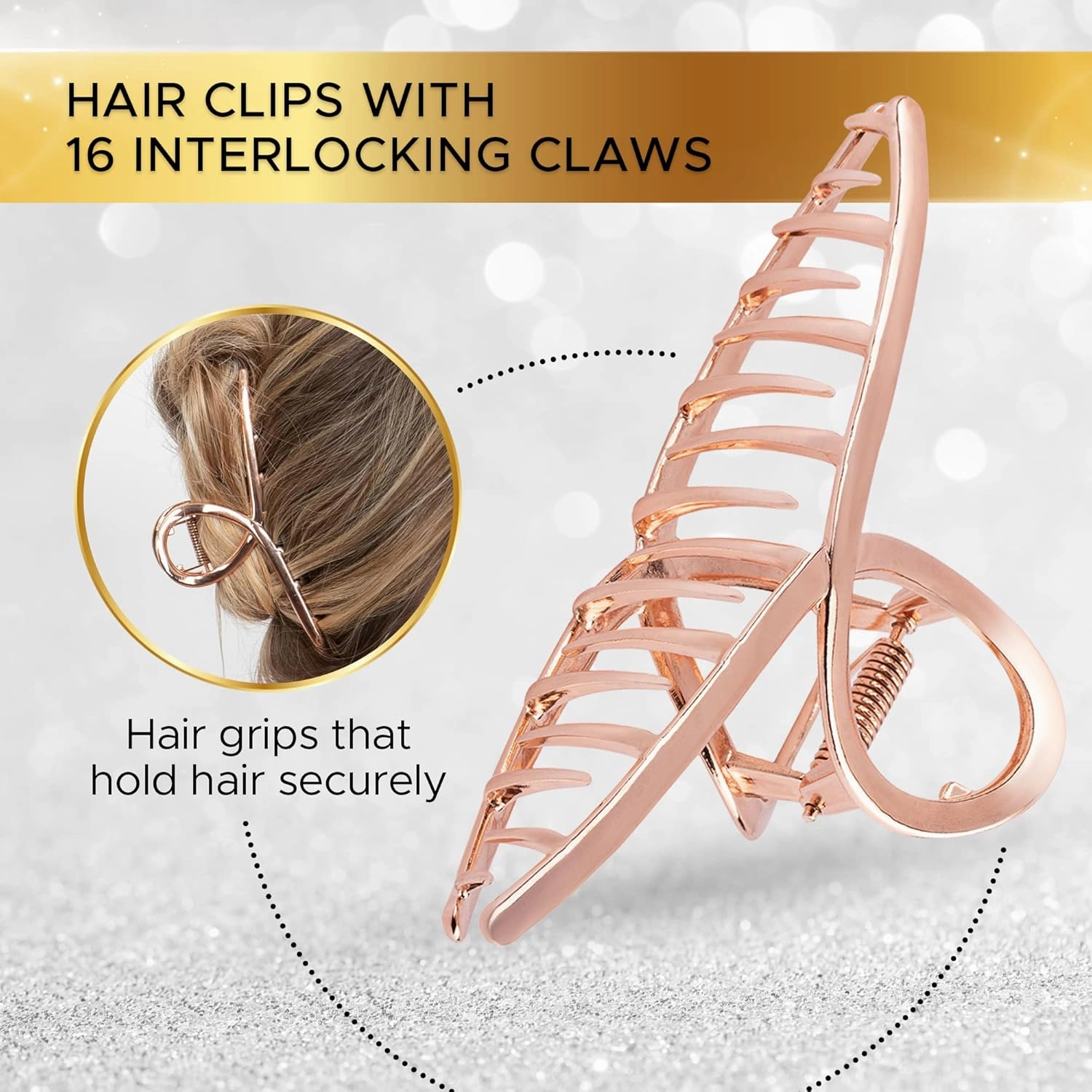 Hair Clips, Large Metal Banana Hair Claw Clips - Strong Hold Hair Accessories for Women, 2Pcs (Shiny Gold, Shiny Silver)