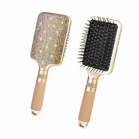 Hair Detangler Brush for Tangles, Knots, Fly Aways - Exceptional Wig Brush for Hair Wraps & Weave Management - Handmade Luxury Bling Crystal Paddle With Rhinestones (Rose Gold)