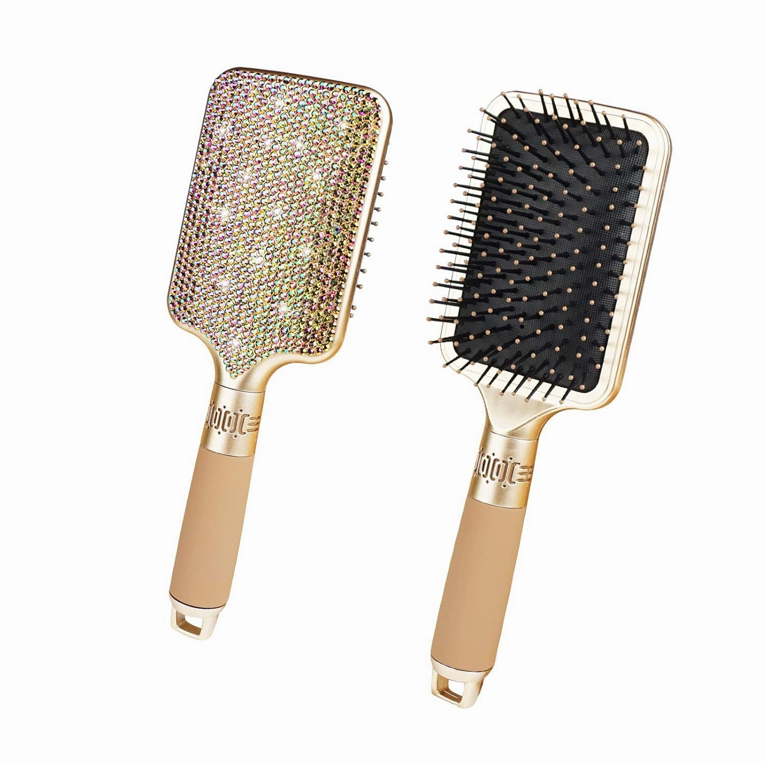 Hair Detangler Brush for Tangles, Knots, Fly Aways - Exceptional Wig Brush for Hair Wraps & Weave Management - Handmade Luxury Bling Crystal Paddle With Rhinestones (Rose Gold)